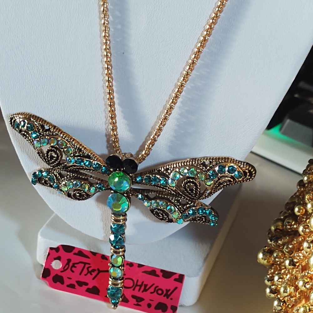 Betsey Johnson Gold and Teal Dragonfly Necklace - Picture 5 of 5